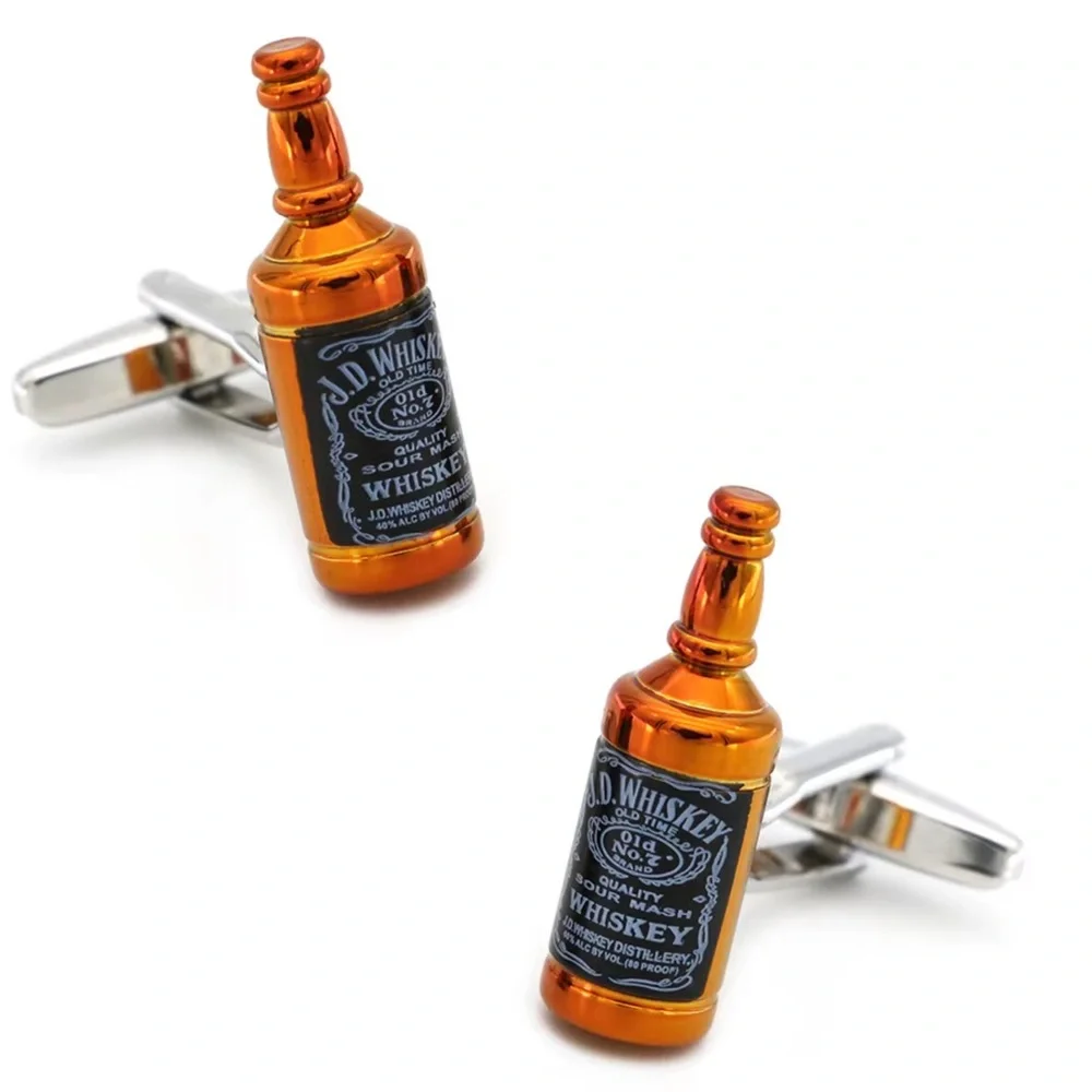 Whiskey Bottle Cufflinks - Silver and Orange
